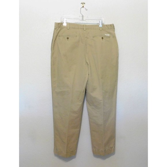 Daniel Cremieux Classics Chinos 40x31 Khaki Tan Pants Pleated Cuffed 100% Cotton - Picture 3 of 9